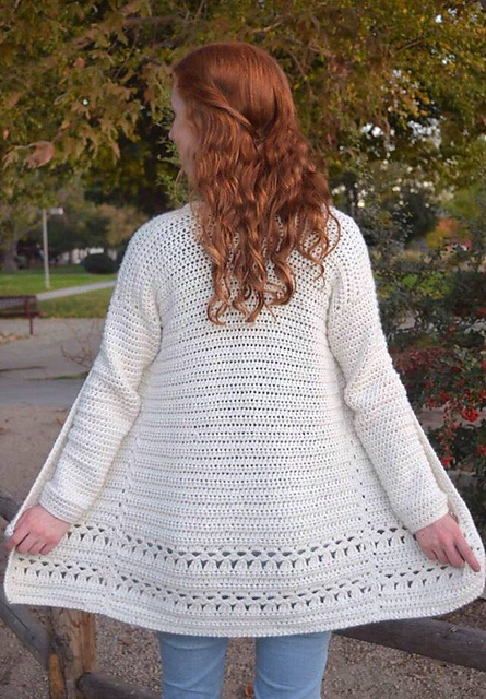 rear view white crochet cardigan